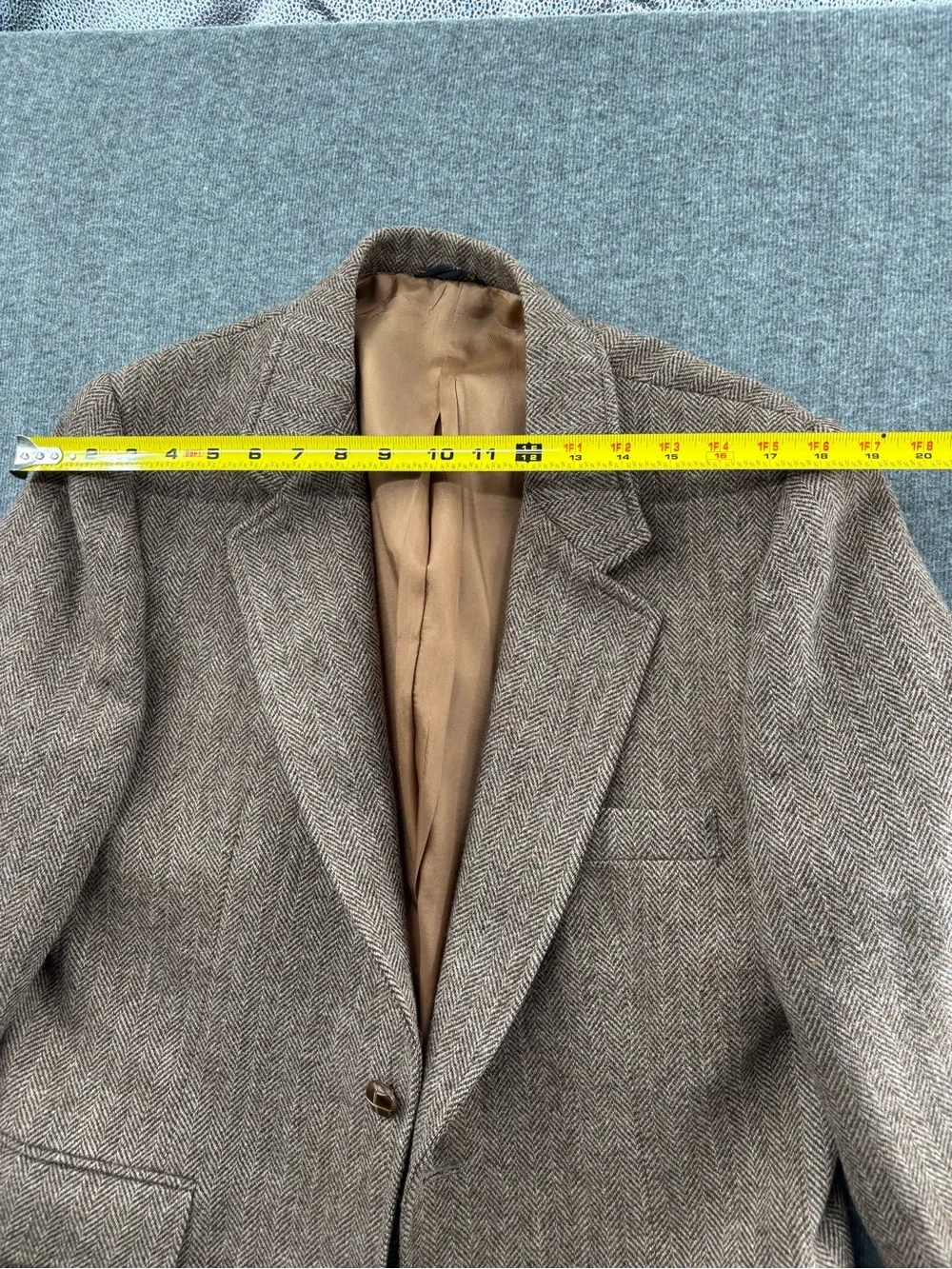 Park Row Brown Herringbone Tweed Wool Blazer 2-Button Notch Inner Pockets